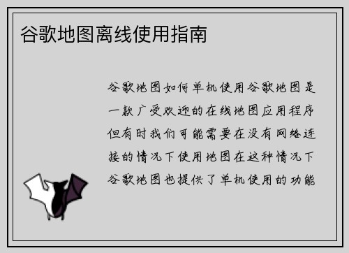 谷歌地图离线使用指南
